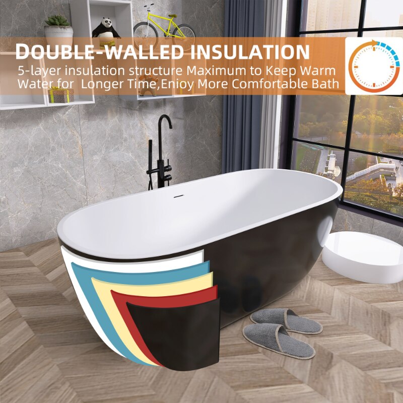 55" Classic Oval Shape Free Standing Soaking Tub