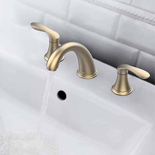 Bathroom Sink Faucet, Faucet for Bathroom Sink, Widespread Brushed Nickel Bathroom Faucet 3 Hole with Stainless Steel Pop Up Drain and cUPC Lead-Free Hose - (Brushed Nickel)