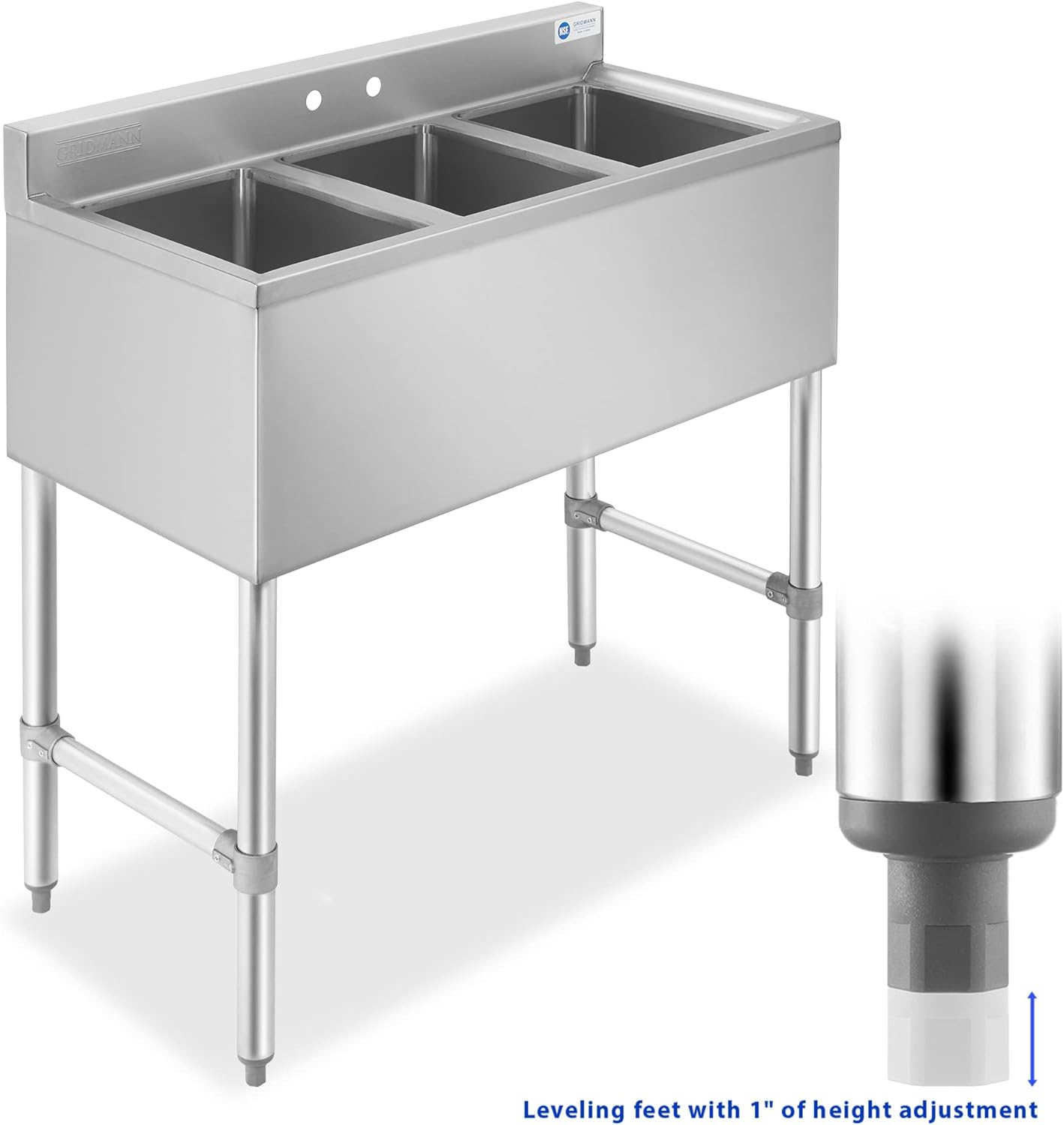 NSF Commercial Kitchen 3 Compartment Stainless Steel Bar Sink