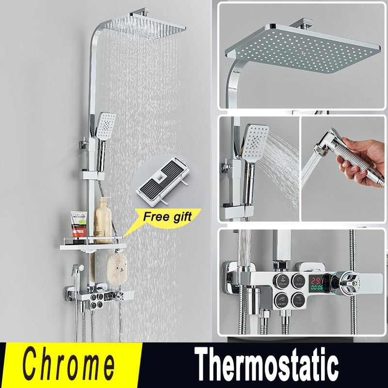 Black and Gold Rainfall Bathroom Faucet Shower System