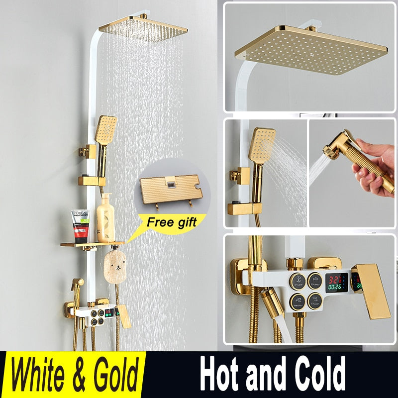 Black and Gold Rainfall Bathroom Faucet Shower System