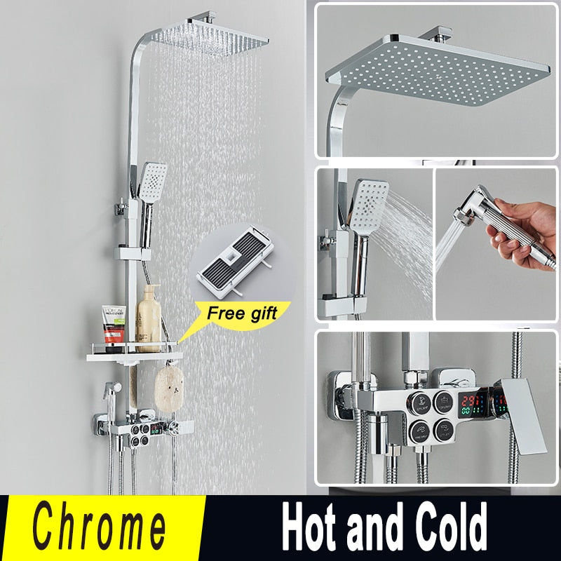 Black and Gold Rainfall Bathroom Faucet Shower System