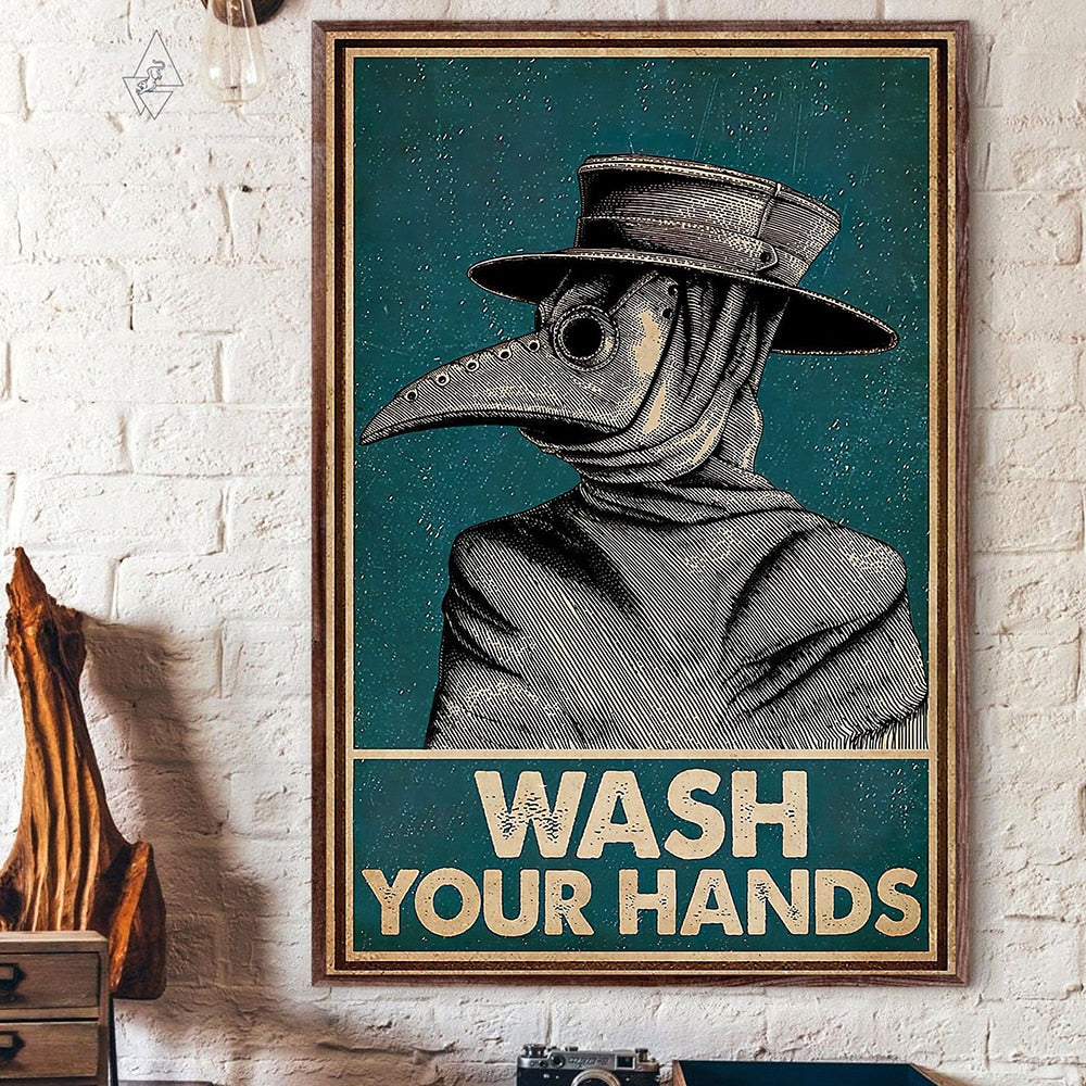 Vintage Plague Doctor Wash Your Hand Sign