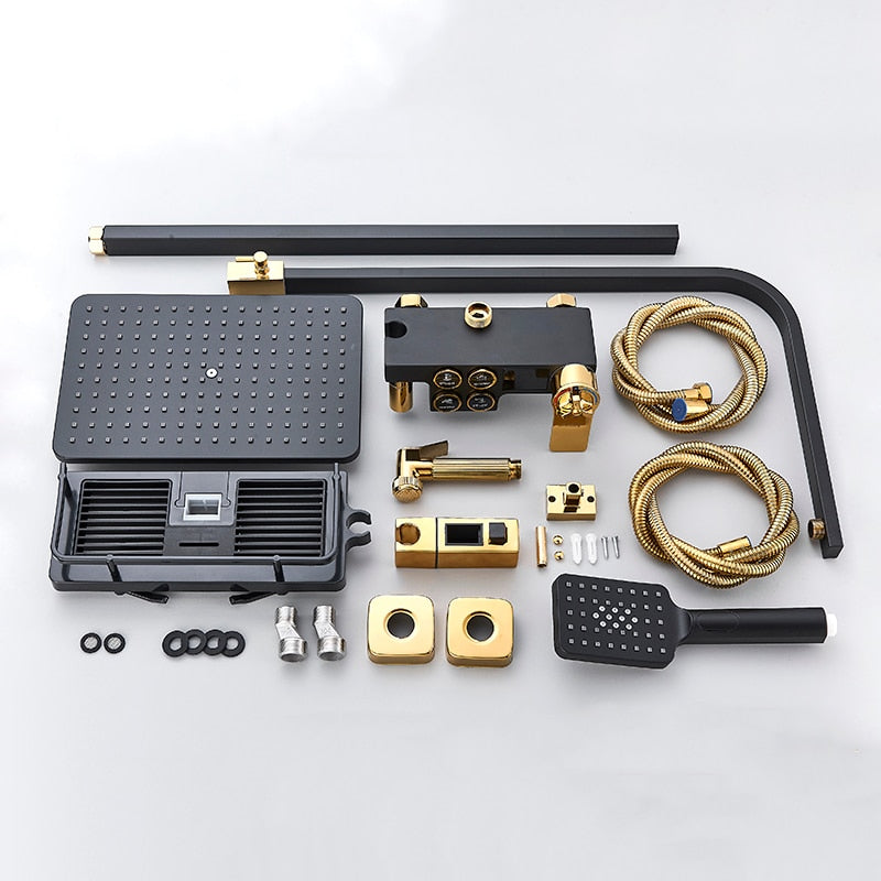 Black and Gold Rainfall Bathroom Faucet Shower System