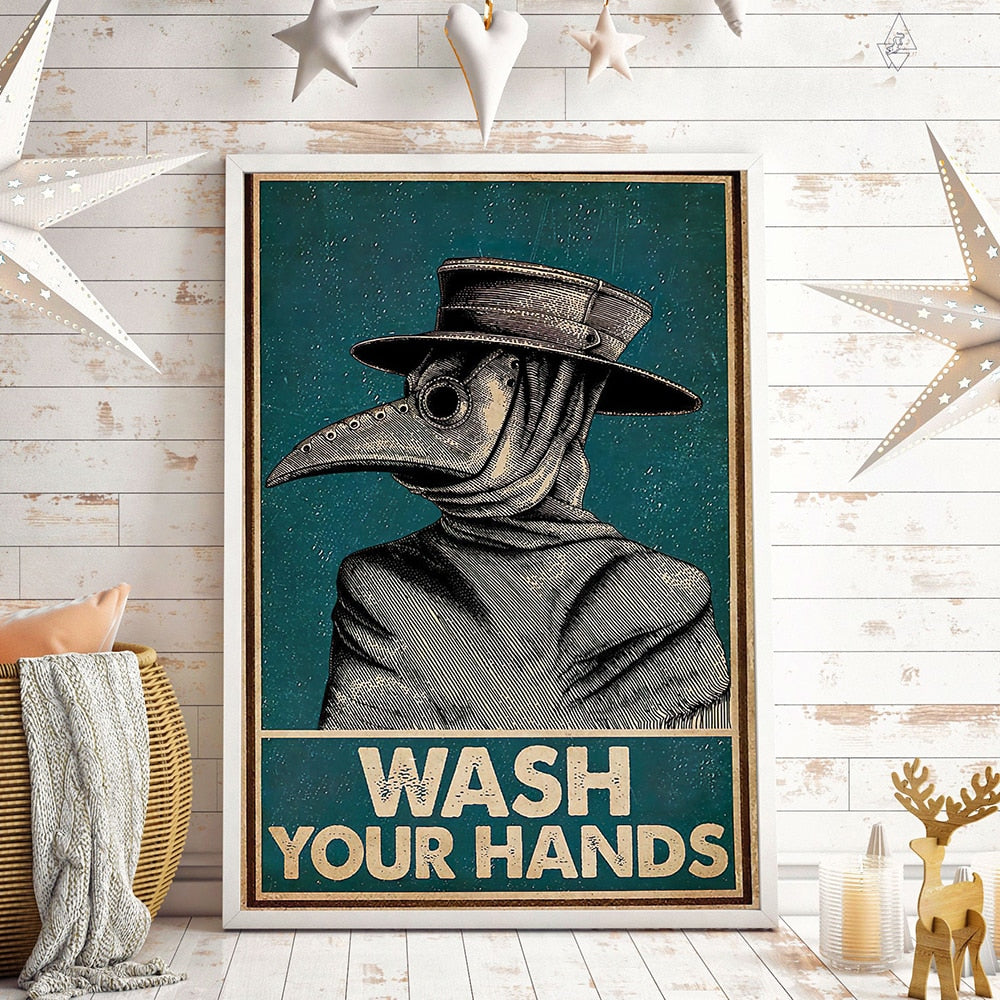 Vintage Plague Doctor Wash Your Hand Sign