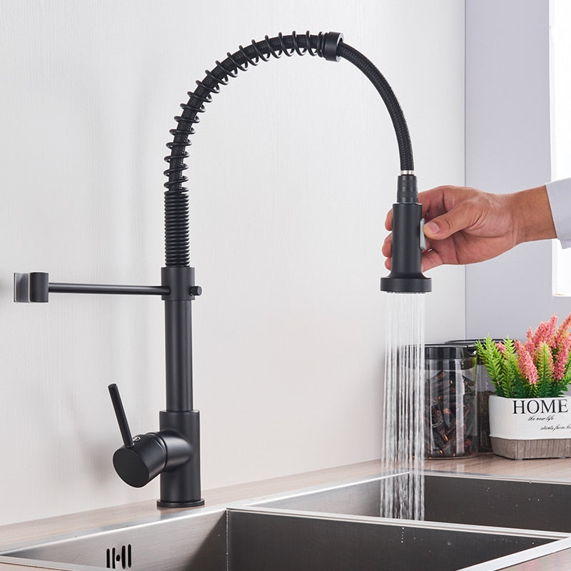 Brushed Black Kitchen Faucet 360 Degree Rotation Stream Sprayer Nozzle