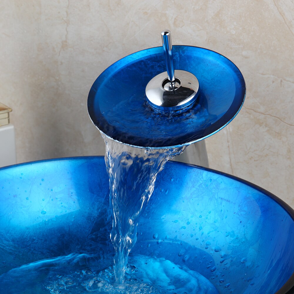 Blue Basin Bathroom Vanity Waterfall Faucet Set