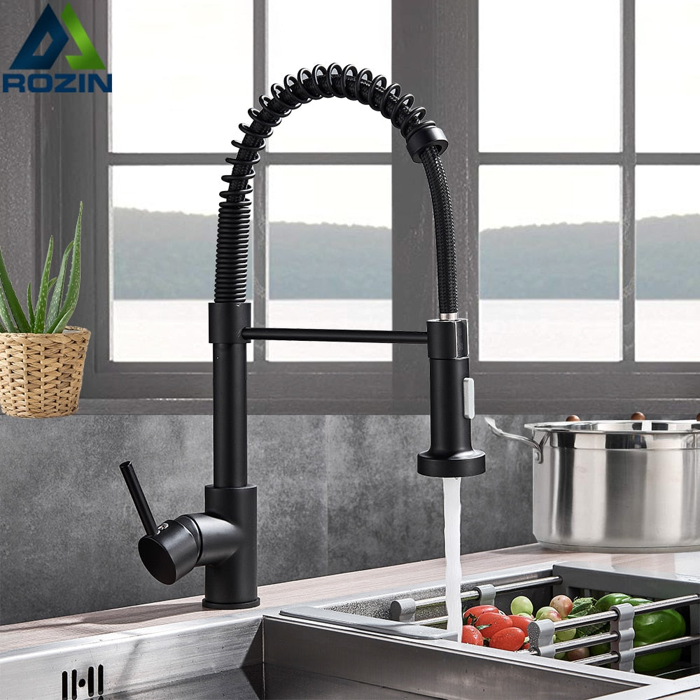Brushed Gold Kitchen Faucet With Black Hose