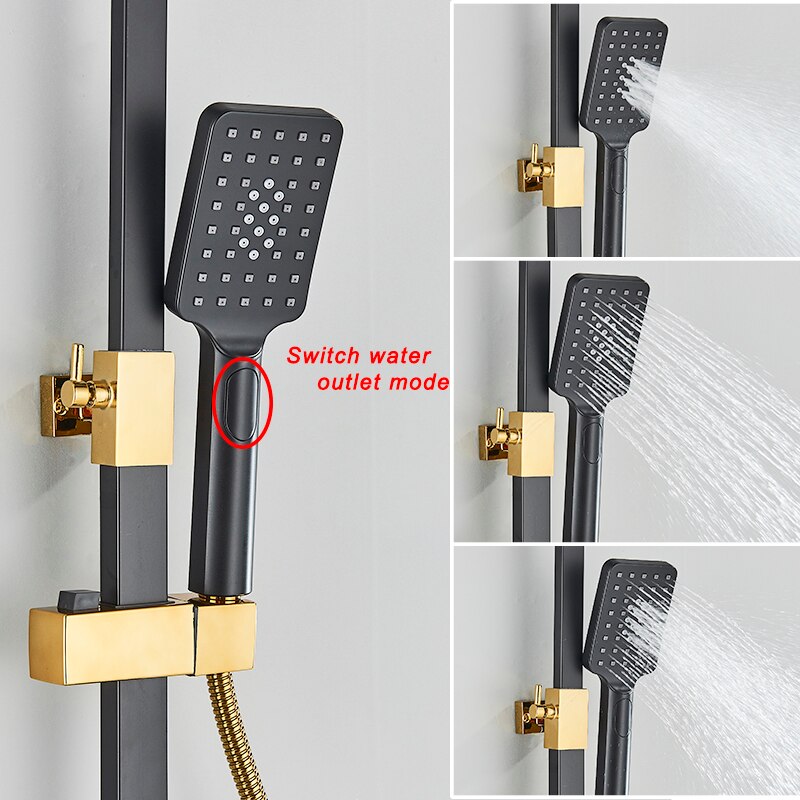 Black and Gold Rainfall Bathroom Faucet Shower System