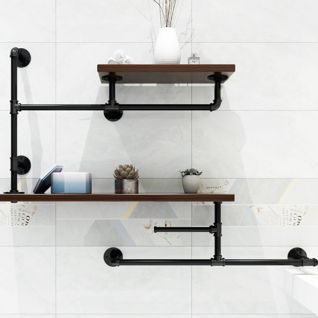 32" Industrial Style Black Pumbing Pipe with 2 Shelves