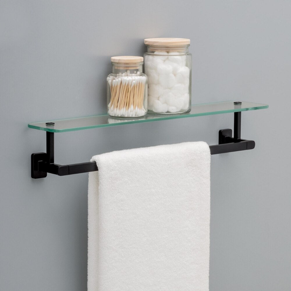 Matte Black 18" Towel Rack with Glass Shelf