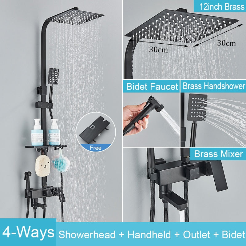 Black Brass Shower Faucet Set