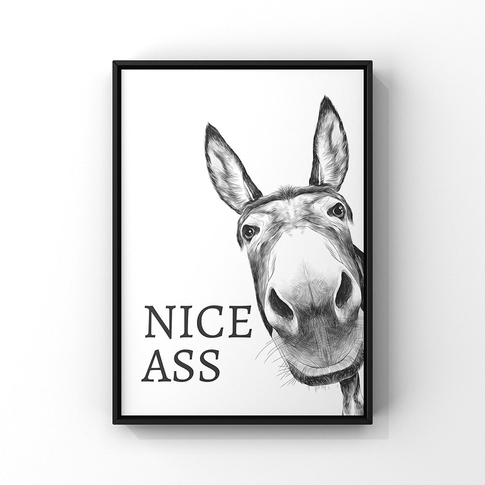 Nice Ass Quote Funny Sign Canvas Painting Vintage Donkey Poster and Prints Wall Art for Toilet Decoration Bathroom Decor Picture