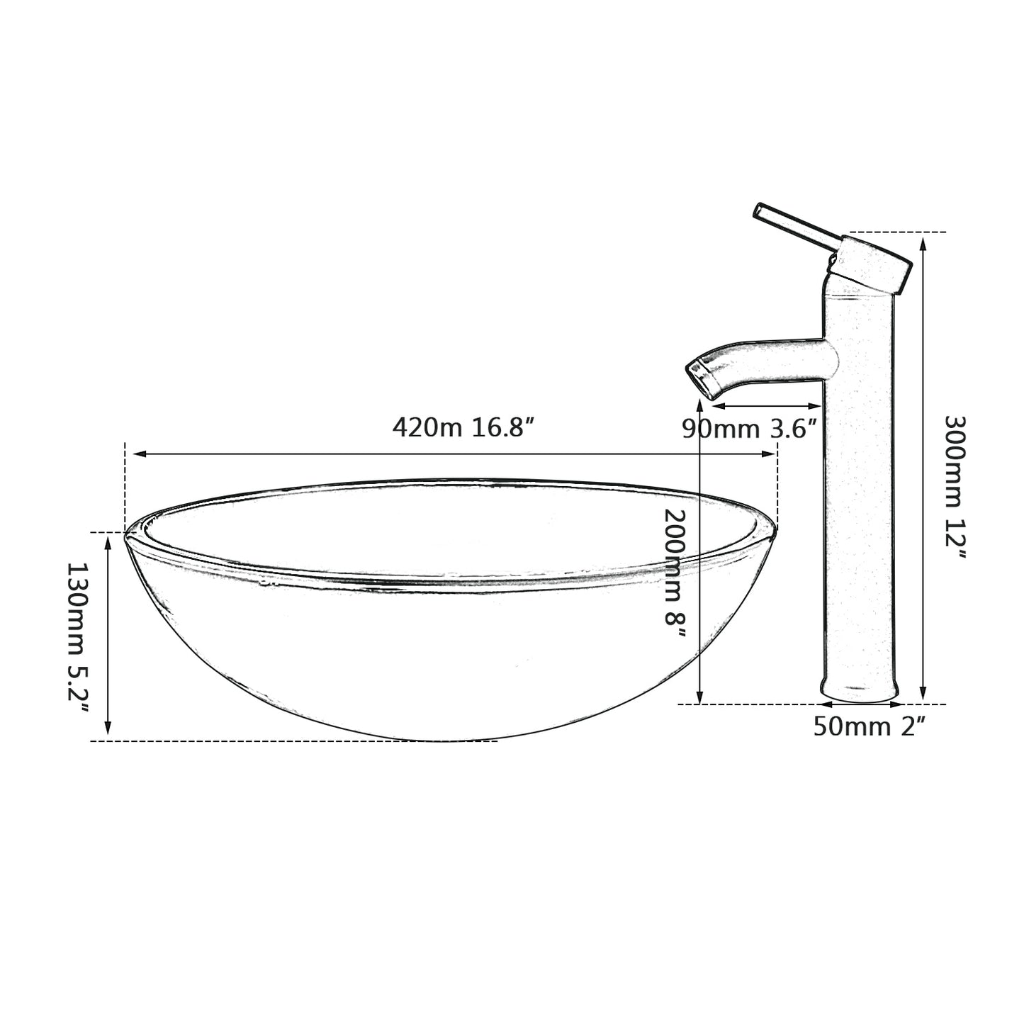 Brown Glass Vessel Sink Bowl with Matching Faucet Set