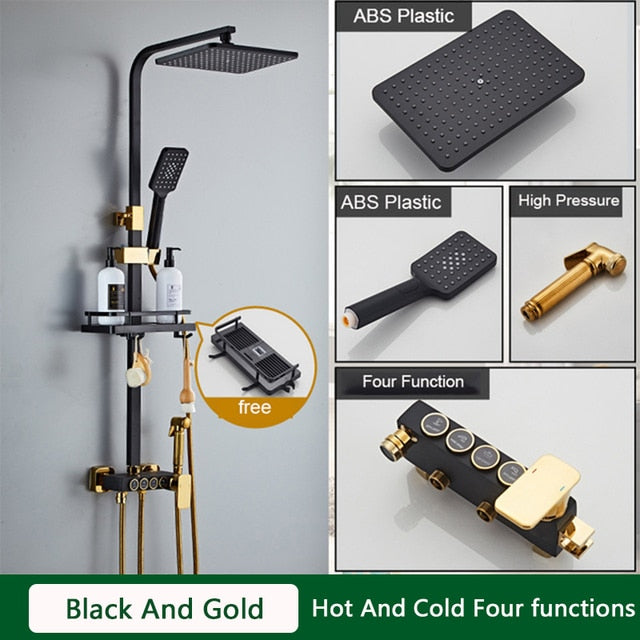 Black and Gold Rainfall Bathroom Faucet Shower System