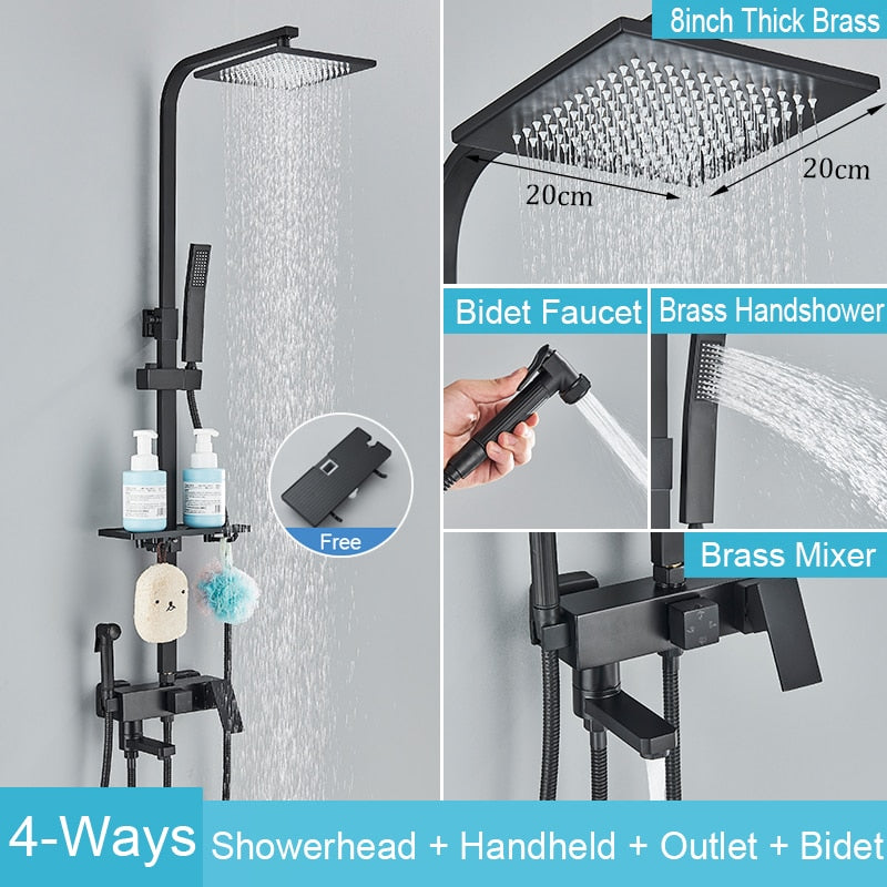 Black Brass Shower Faucet Set