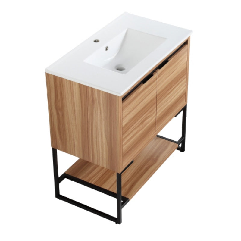 Wood Freestanding Vanity with Integrated Ceramic Sink