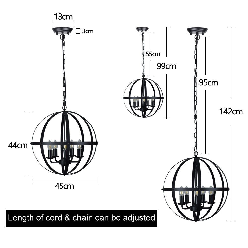 Metal Pendant Style 5-Light Globe