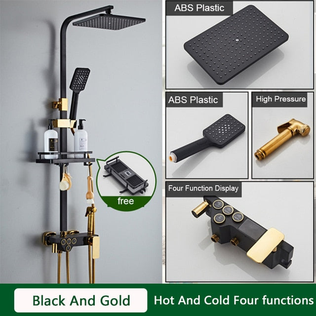 Black and Gold Rainfall Bathroom Faucet Shower System