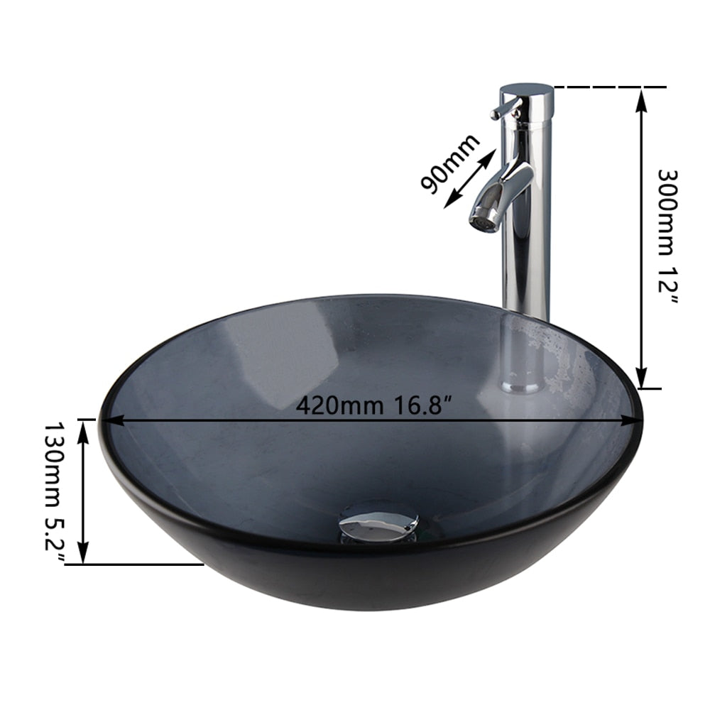 KEMAIDI Glass Basin Grey Sink and Faucet Tap Combo