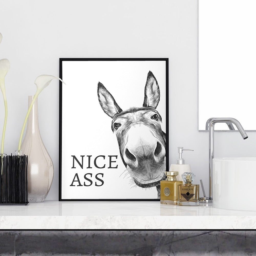 Nice Ass Quote Funny Sign Canvas Painting Vintage Donkey Poster and Prints Wall Art for Toilet Decoration Bathroom Decor Picture