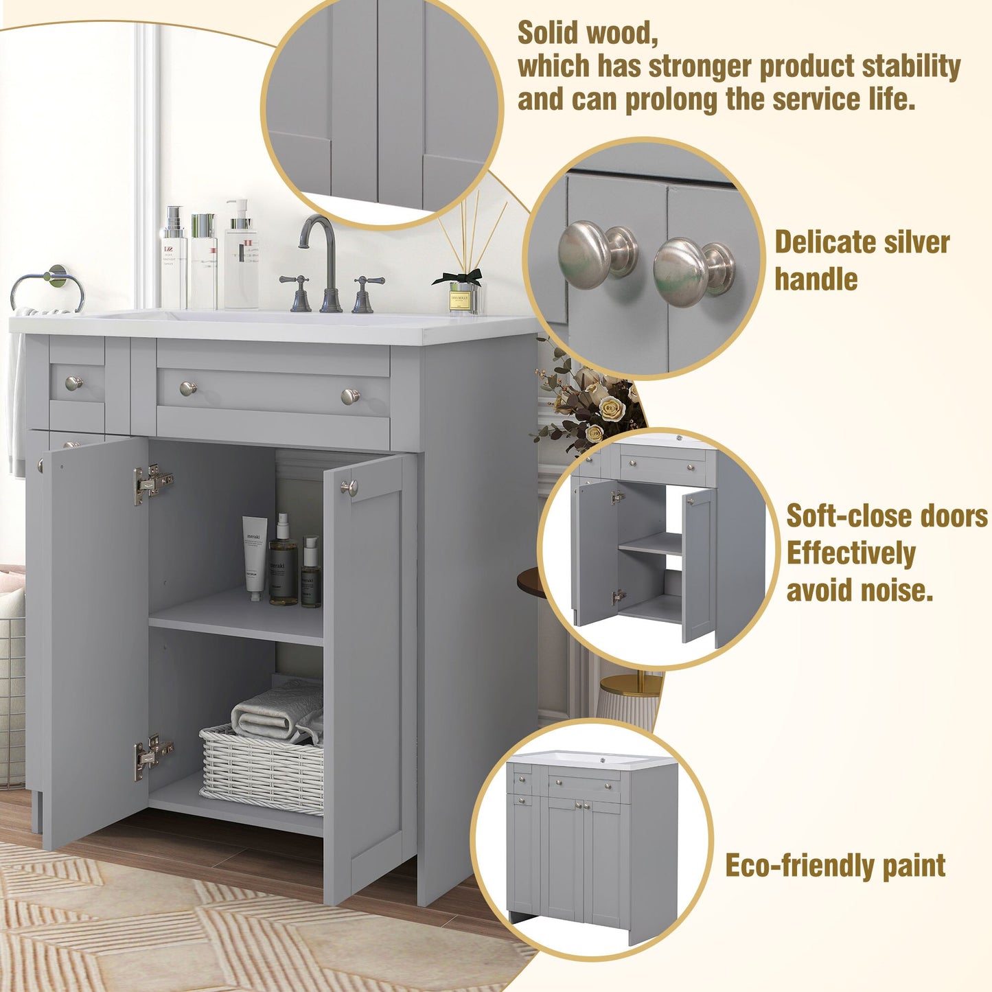 30" Bathroom Vanity with Grey Sink