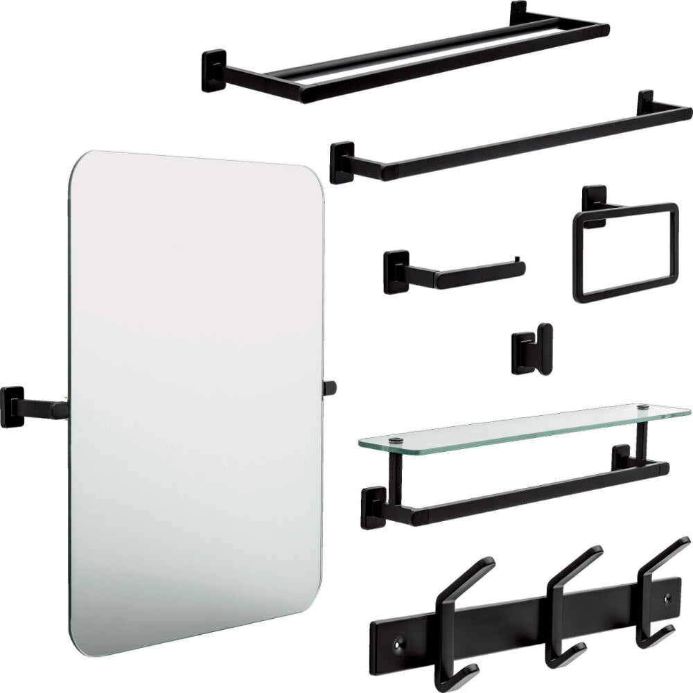 Matte Black 18" Towel Rack with Glass Shelf