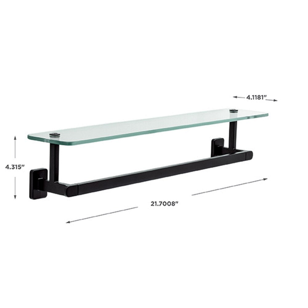 Matte Black 18" Towel Rack with Glass Shelf