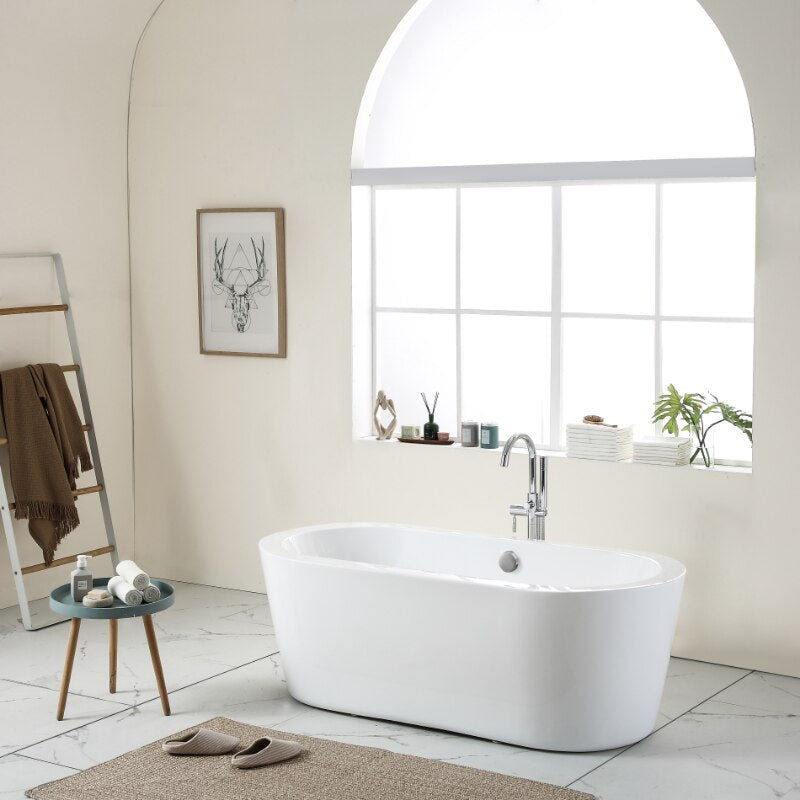 Freestanding 67" Soaking Bathtub with Brushed Nickel Overflow and Pop-up