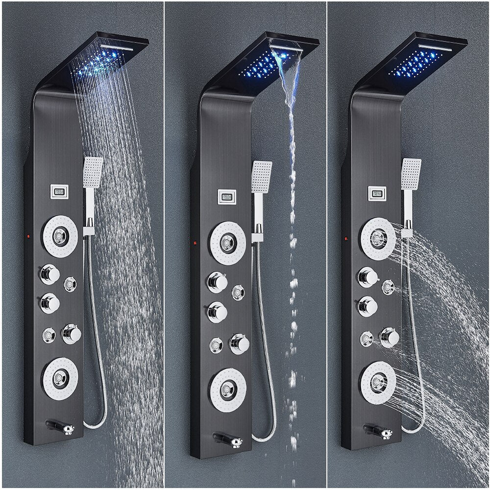 LED Light Rainfall Showerhead with SPA Massage Jet Shower Panel