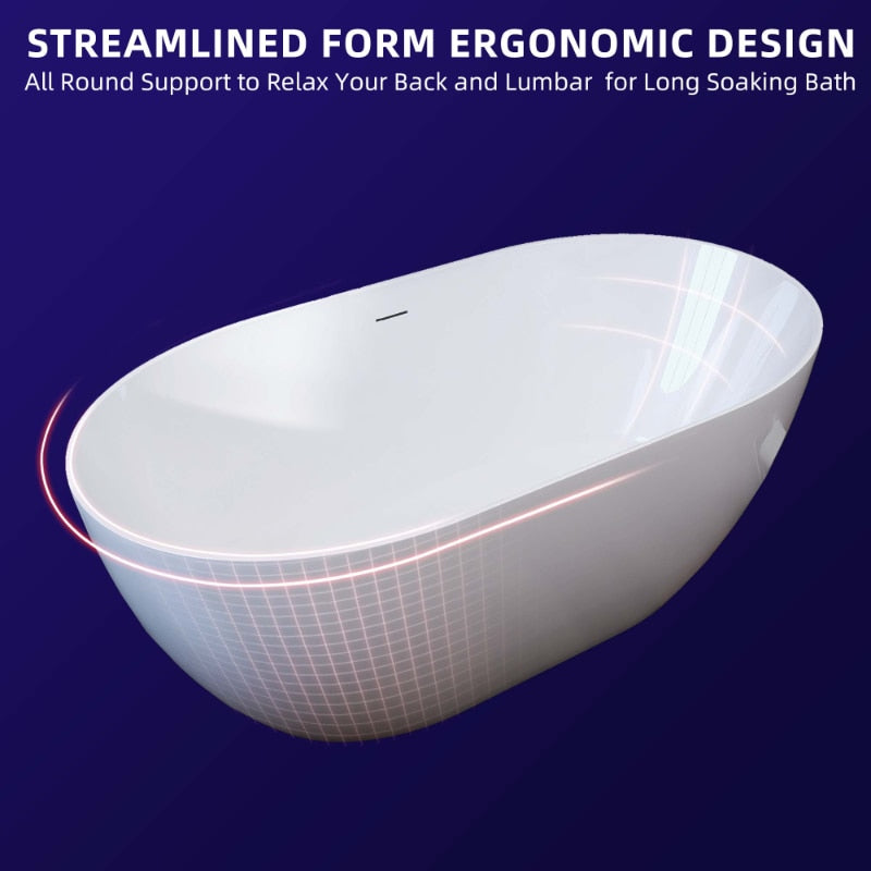 Classic Oval Free Standing Soaking Tub

Adjustable Gloss White Freestanding Bathtub with Integrated Slotted Overflow and Chrome Pop-up Drain Anti-clogging