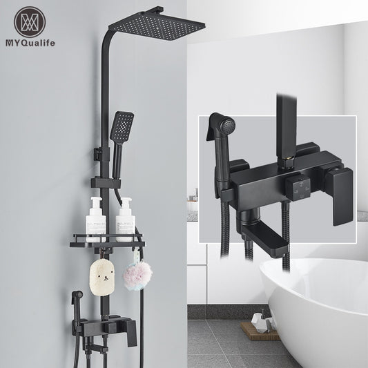 Black Brass Shower Faucet Set